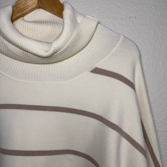 Free People Cream and Tan Striped Turtleneck Sweater Women's Large - Picture 3 of 8